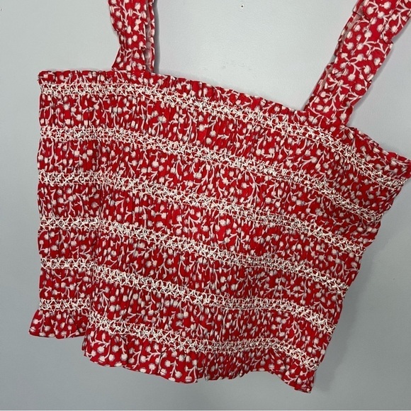 French Connection Smocked Hibiscus Multi Red Organic Cotton Tank Top Sz 6 NWT - Picture 12 of 16